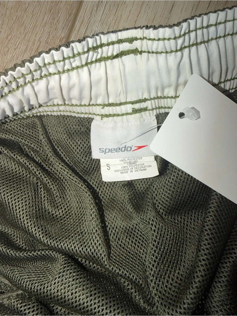 Speedo Olive Swim Trunks with Drawstring Waist